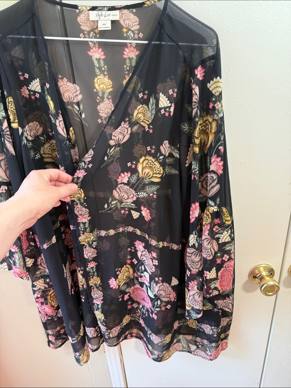 Floral Sheer Kimono Duster Boho Bell Sleeve Women 2X Layering Flowy Lightweight - Picture 4 of 8